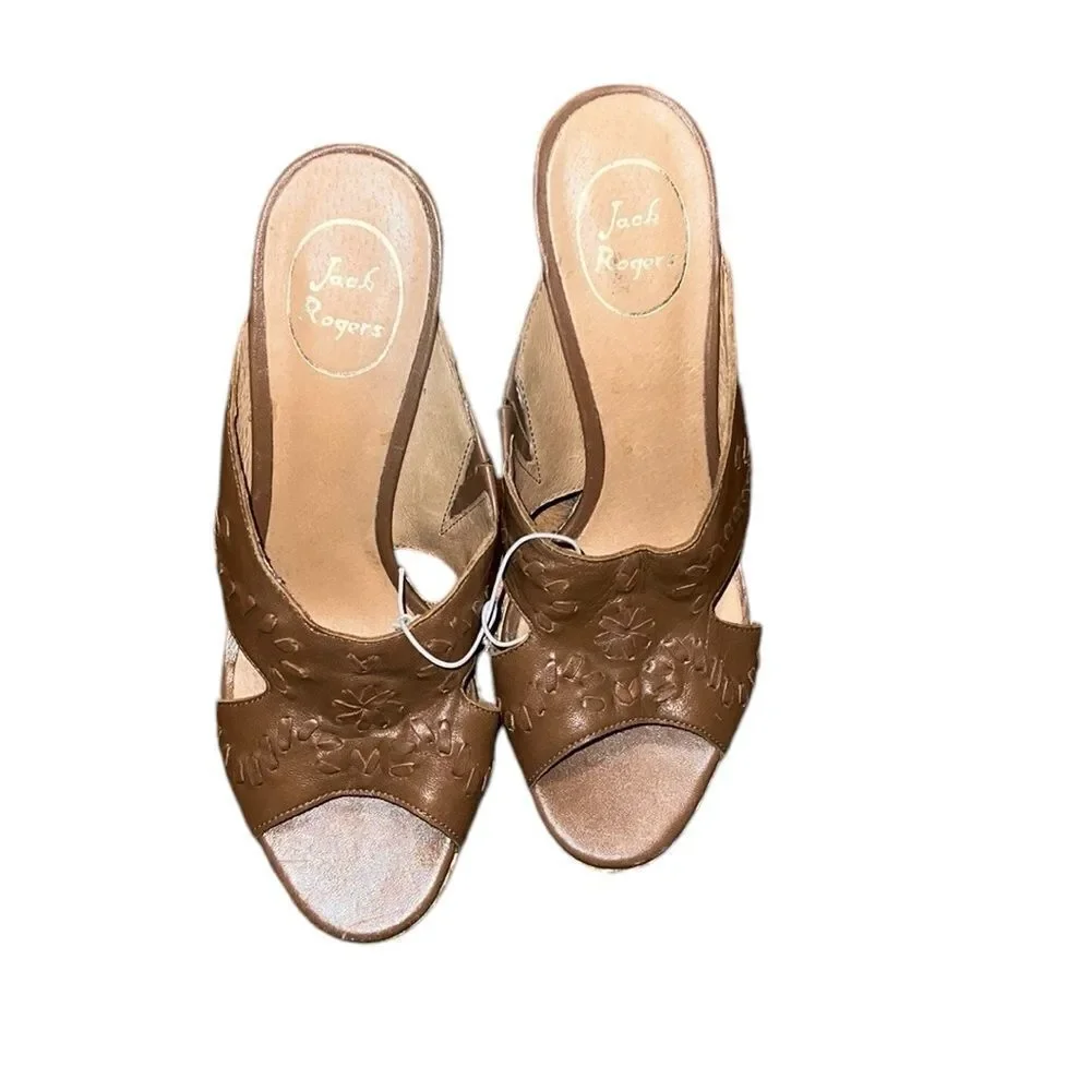 Jack Rogers Brown Leather Espadrille Wedges Size 8.5